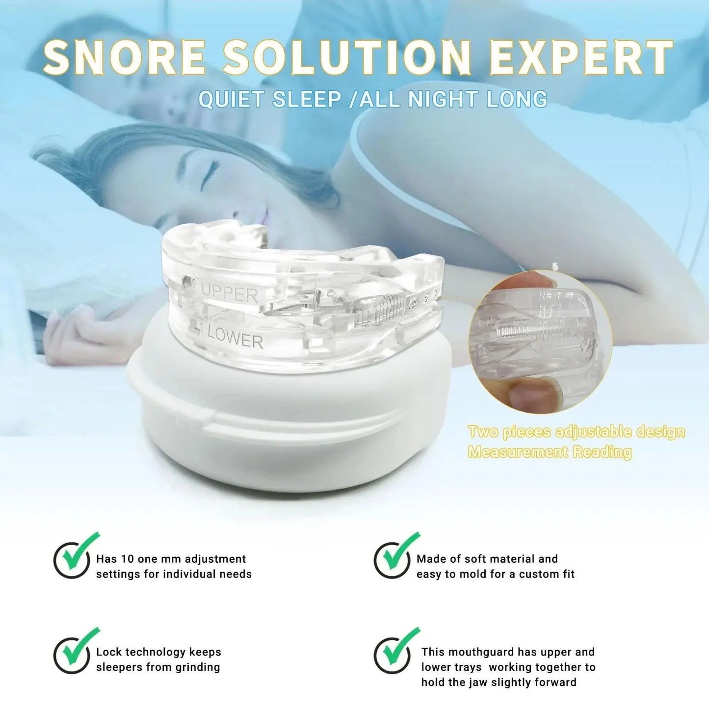 Snoring Mouthpiece DSERS by MIPHESLY offers a comfortable, adjustable solution for quiet sleep all night long.