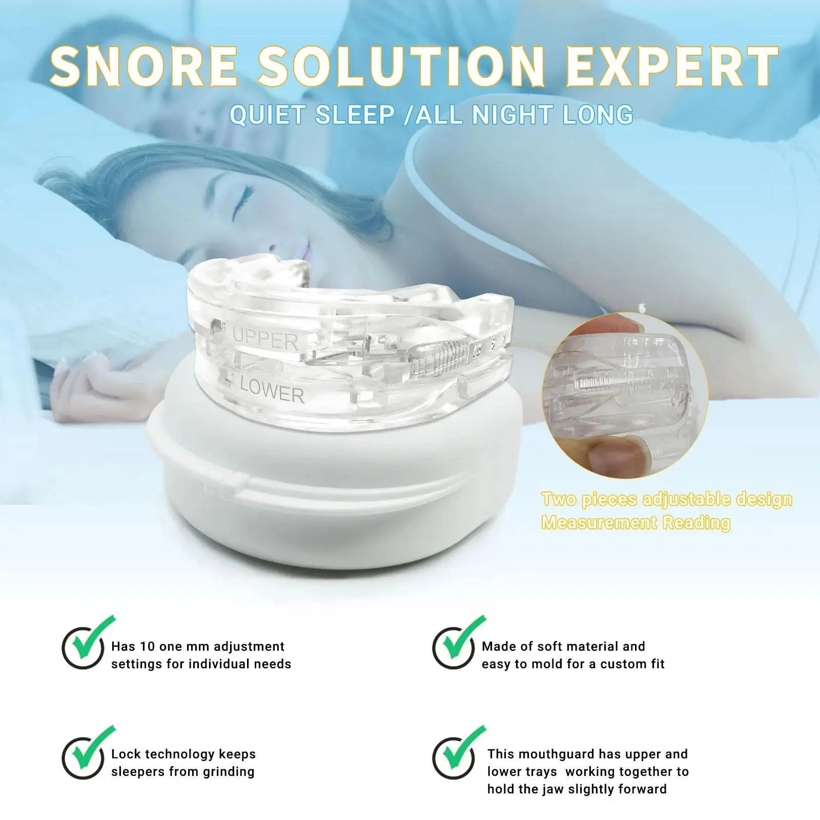 Snoring Mouthpiece DSERS by MIPHESLY offers a comfortable, adjustable solution for quiet sleep all night long.